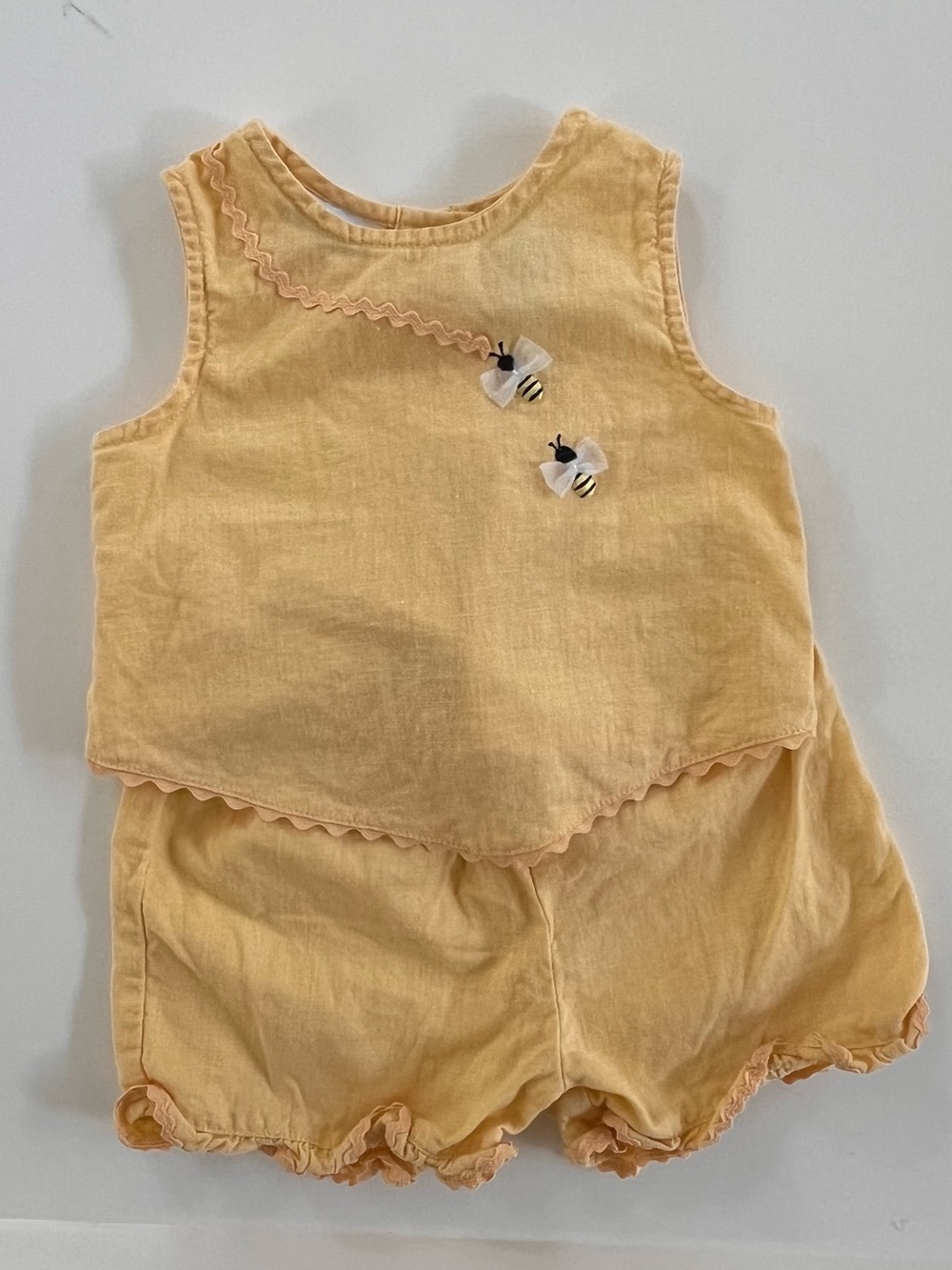 Vintage Miniwear 12 Month Linen Cotton Blend 2 Piece Bumblebee Set